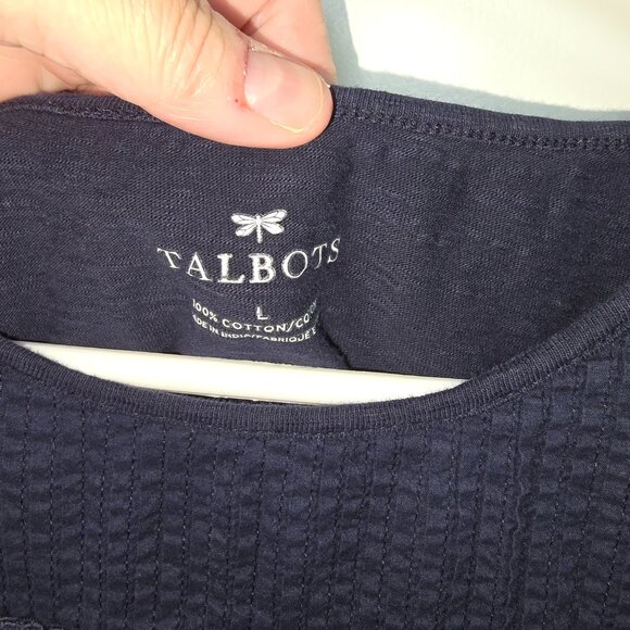 Talbots Top Navy Blue Embroidered Short Sleeve Size Large Cotton - Picture 2 of 3